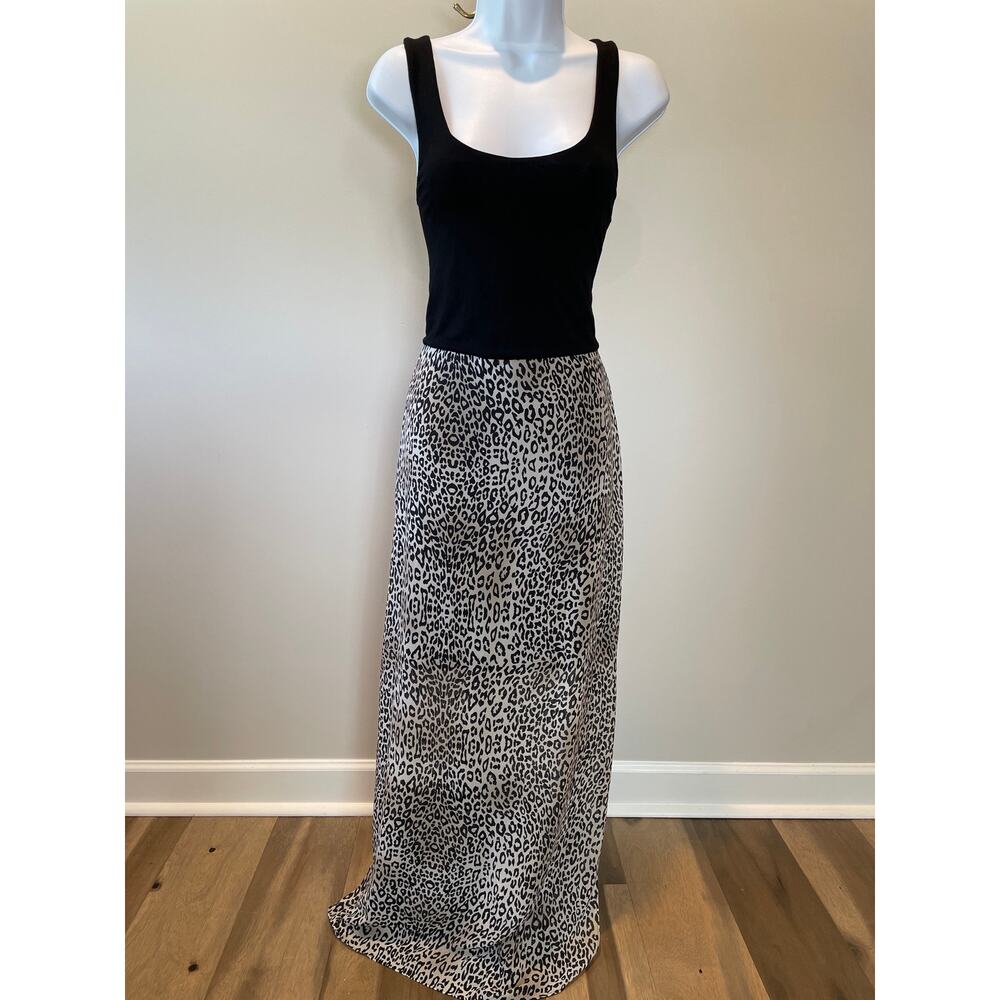 Vince Camuto Maxi Dress – Size Small – Black Bodice & Sheer Animal Print Skirt